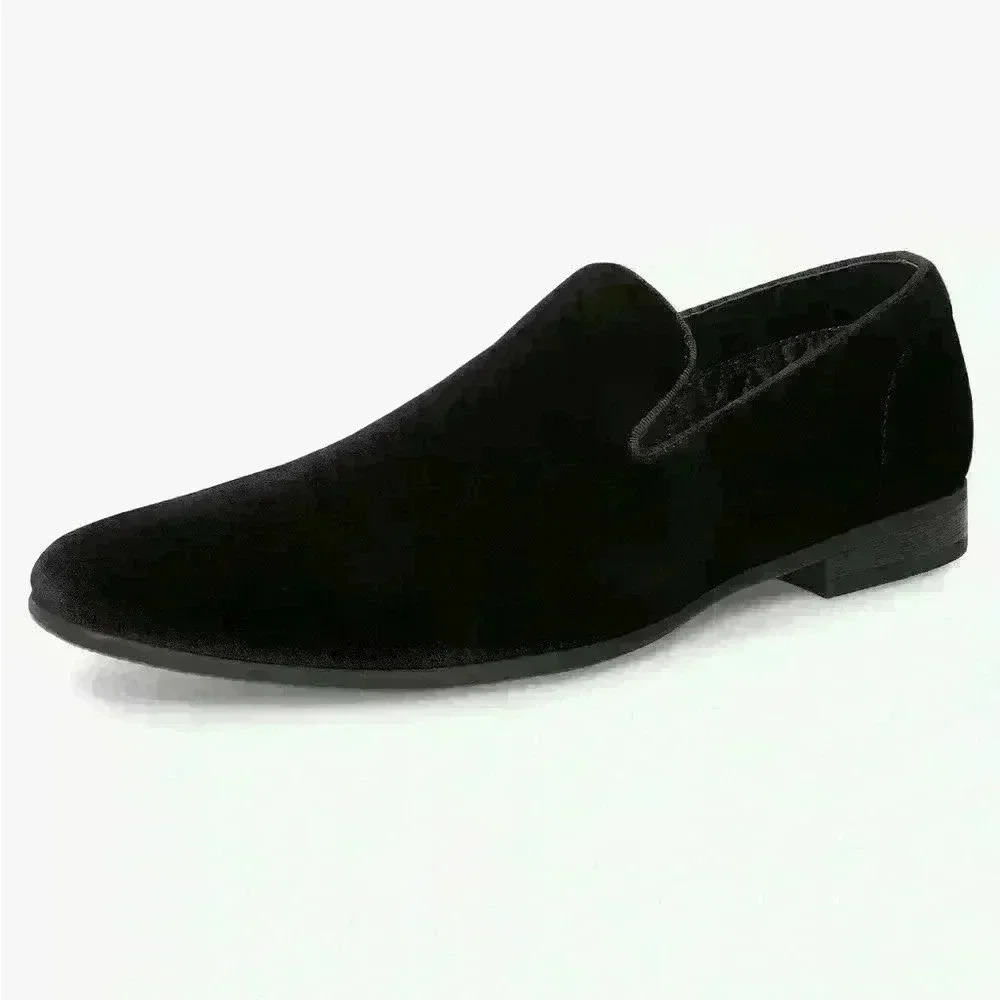 Steve Madden Slip on Velvet loafer Men’s Shoes Wedding Black 9.5 dress Laight